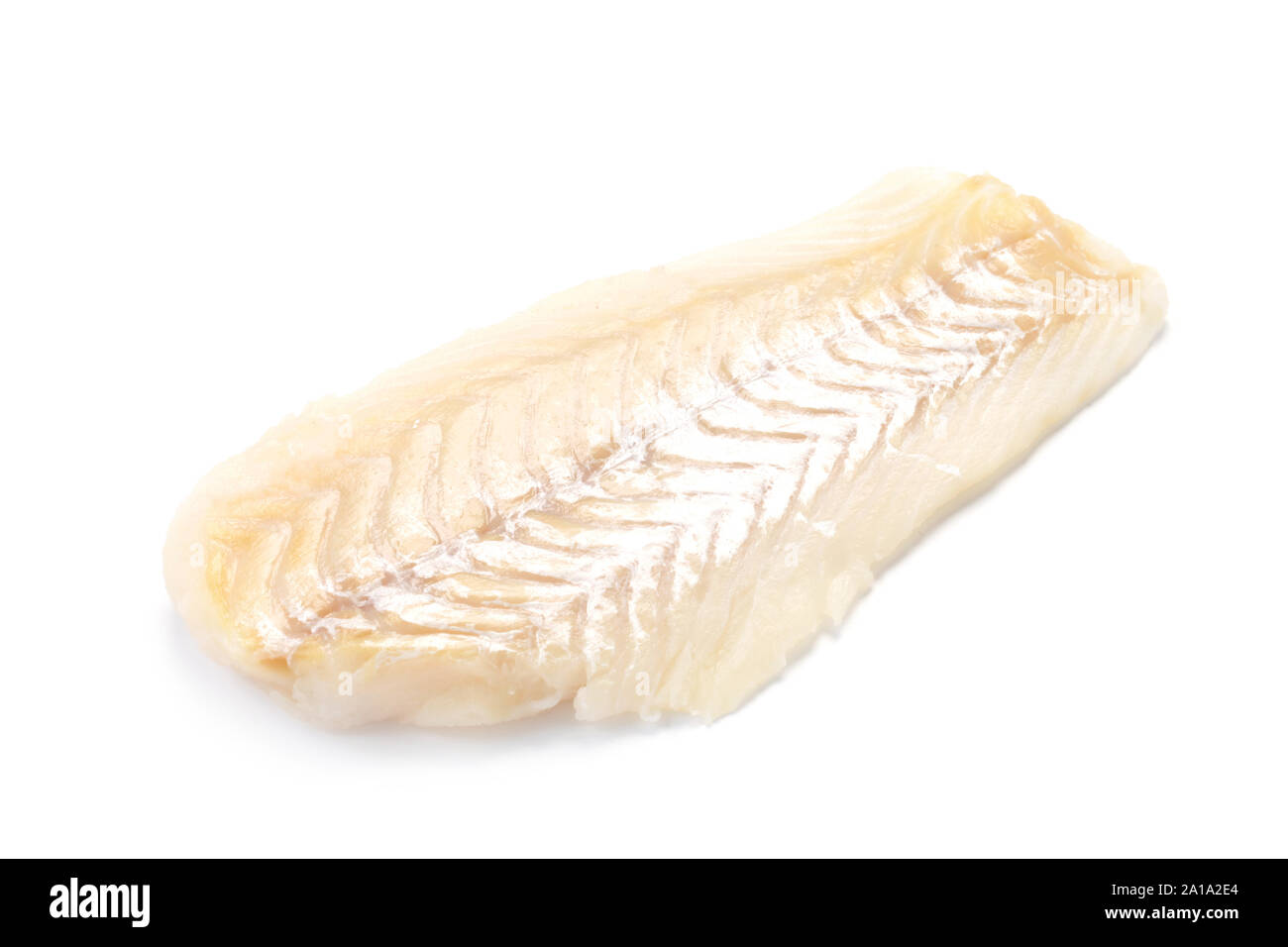 Raw Filet vom Kabeljau isoliert auf weißem Stockfoto