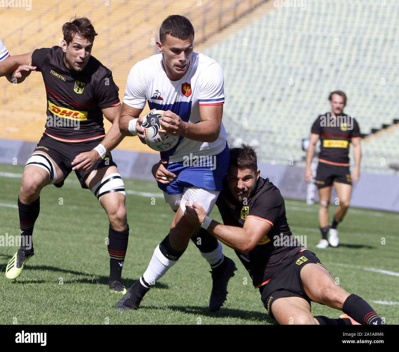 München, Bayern, Deutschland. 21 Sep, 2019. in der Mitte Ethan DUMORTIER (Frankreich), Rugby Turnier, Team Deutschland vs. teamFrance, München, Olympia Stadion, die Teams aus Neuseeland, England, Australien, Südafrika, Deutschland, Fidschi, den USA und Frankreich nehmen Teil an dieser 2-tägigen Turnier, Kredit: Wolfgang Fehrmann/ZUMA Draht/Alamy leben Nachrichten Stockfoto