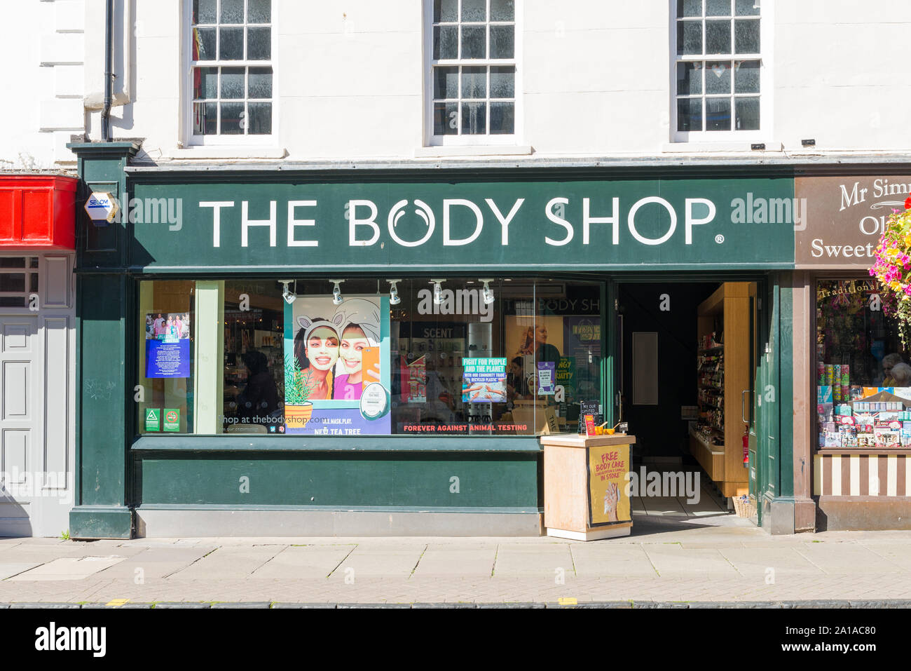 Niederlassung von The Body Shop, die ethischen und natürlichen Produkten für die Körperpflege und Kosmetik in Stratford-upon-Avon verkauft Stockfoto