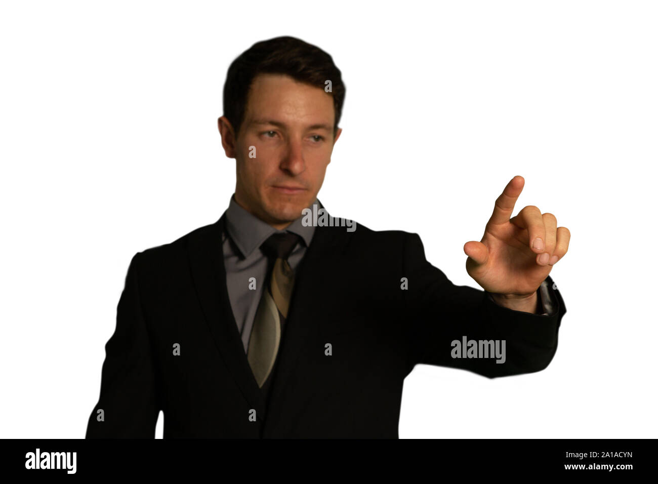 Geschäftsmann mit interaktiven Touchscreen Stockfoto