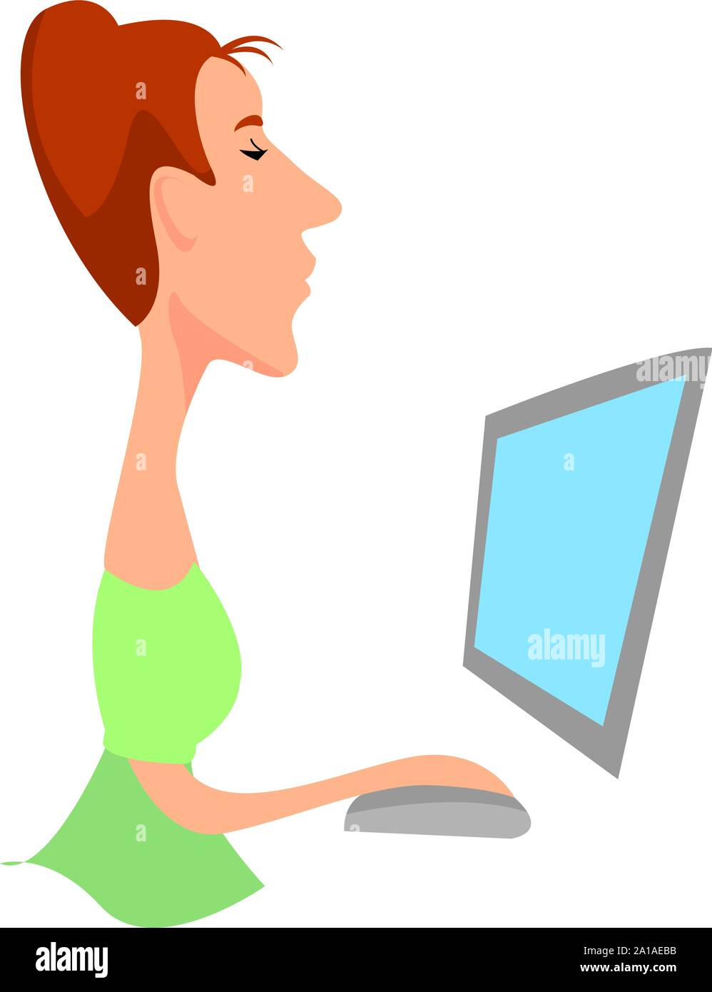 Frau am Laptop, Illustration, Vektor auf weißem Hintergrund. Stock Vektor