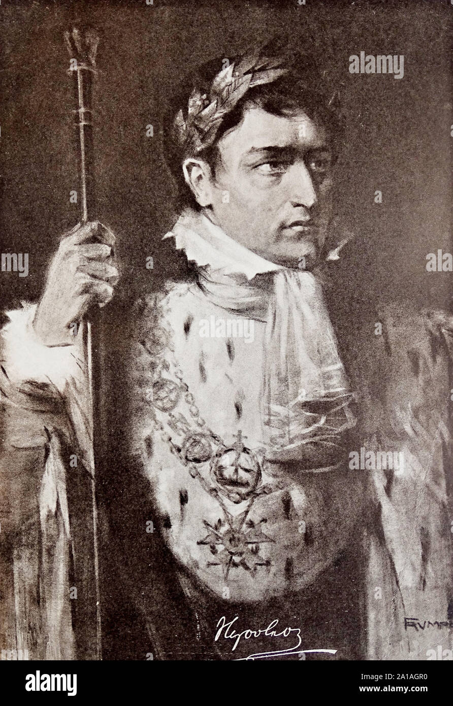 Porträt von Napoleon I Bonaparte. Gravur des 19. Jahrhunderts. Stockfoto