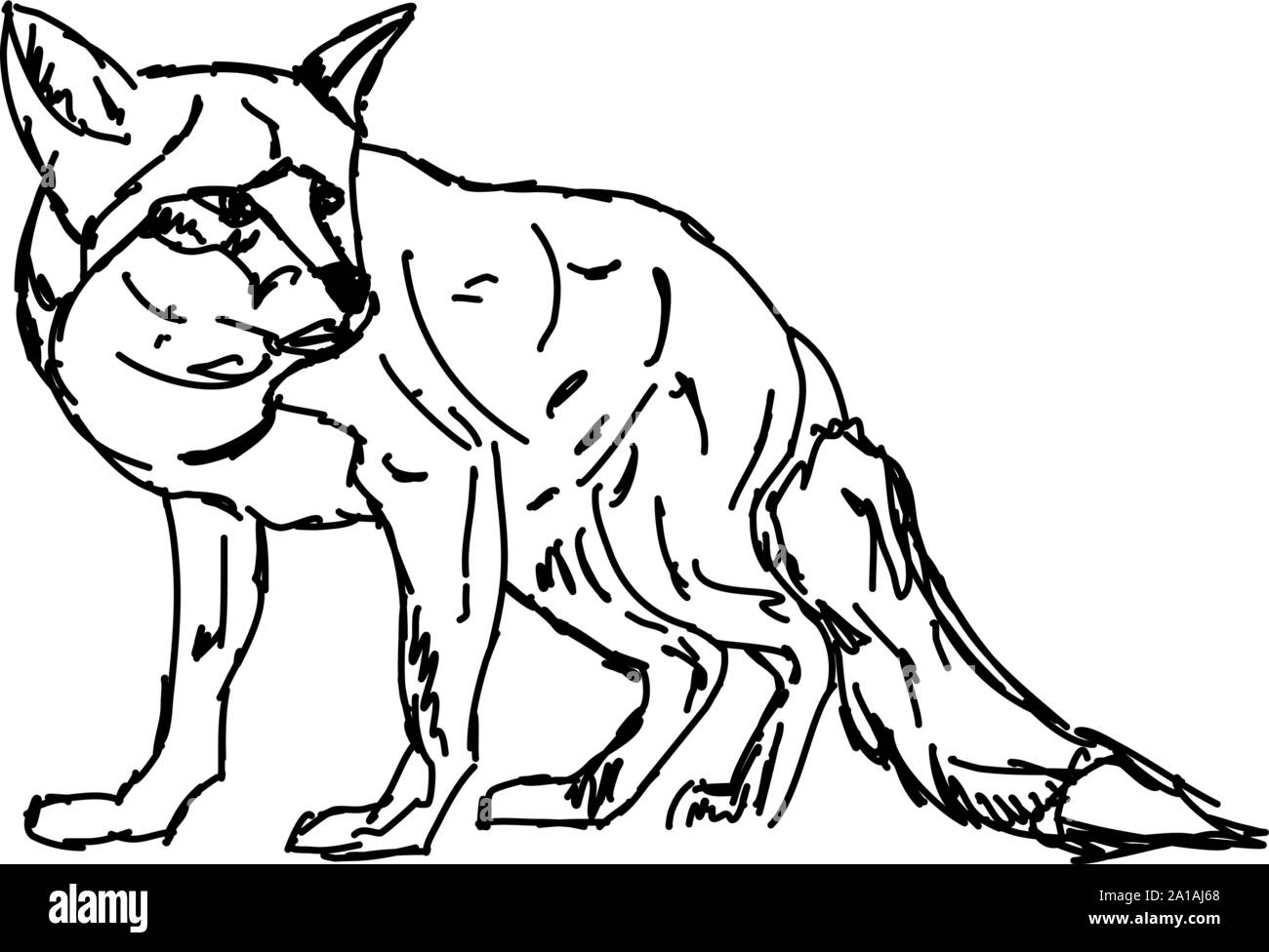 Traurig fox Zeichnung, Illustration, Vektor auf weißem Hintergrund. Stock Vektor