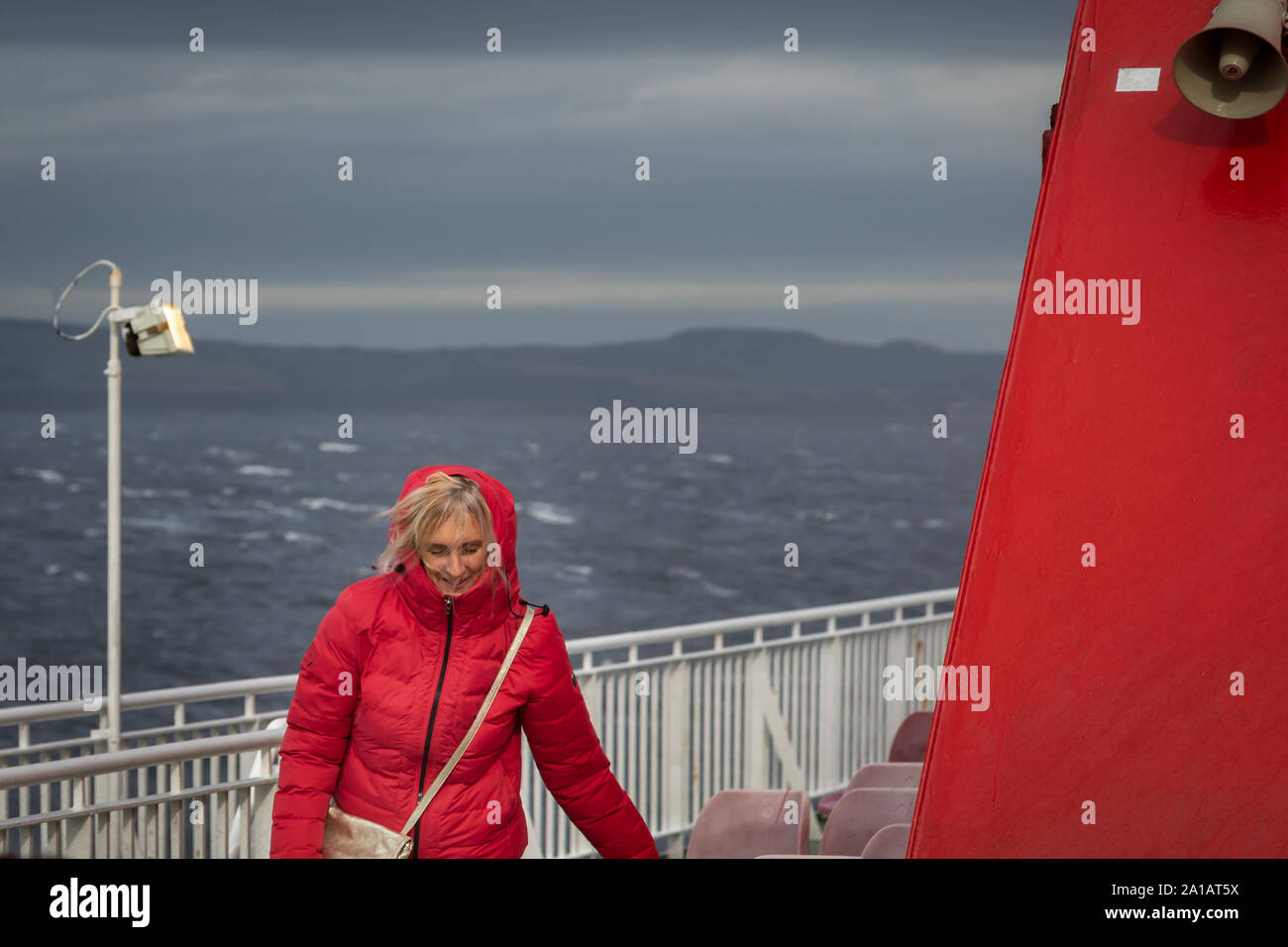 Frau auf die Fähre nach Arran Stockfoto