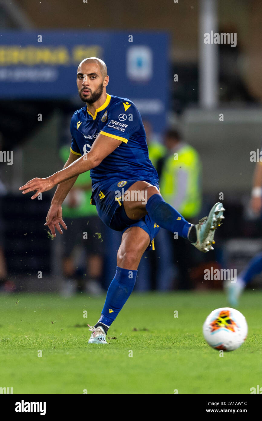 Sofyan Amrabat (Hellas Verona); 24. September; 2019 - Fußball: Italienische Meisterschaft 2019 2020; 4 Tag; Übereinstimmung zwischen Hellas Verona 0-0 Udinese an Marcantonio Bentegodi Stadium; Verona, Italien;;;;;;;; (Foto durch aicfoto) (Italien) [0855] Stockfoto