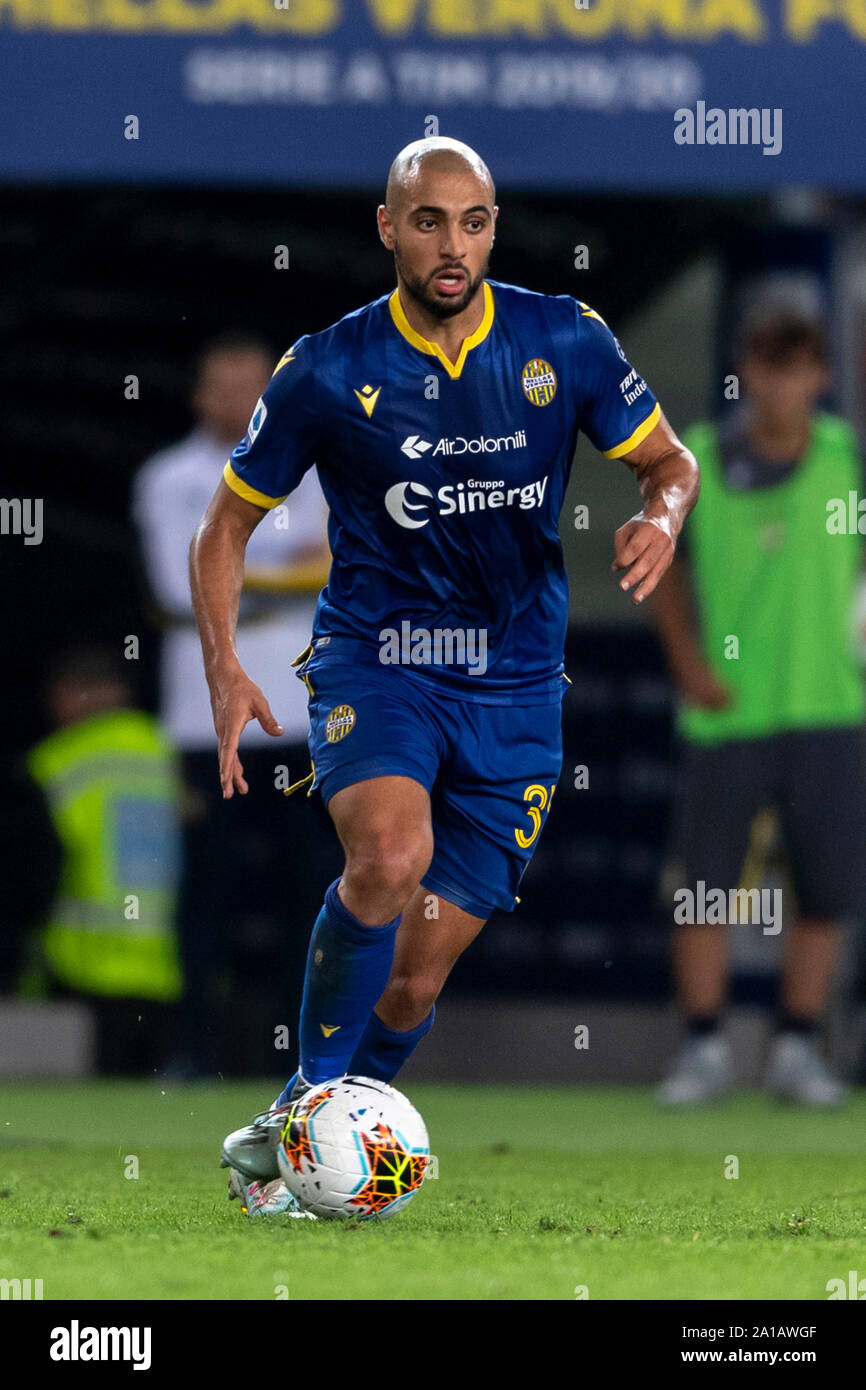 Sofyan Amrabat (Hellas Verona); 24. September; 2019 - Fußball: Italienische Meisterschaft 2019 2020; 4 Tag; Übereinstimmung zwischen Hellas Verona 0-0 Udinese an Marcantonio Bentegodi Stadium; Verona, Italien;;;;;;;; (Foto durch aicfoto) (Italien) [0855] Stockfoto