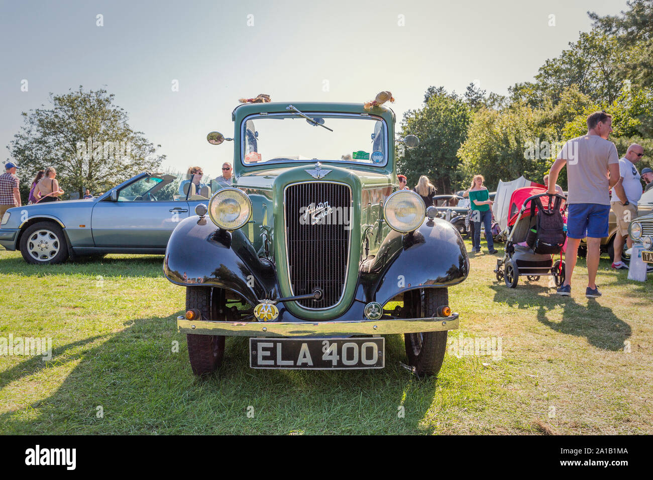 Austin sieben Britische gemacht Wirtschaft Auto an ein Klassiker und Oldtimer Show in Belbroughton, Großbritannien gezeigt. Stockfoto