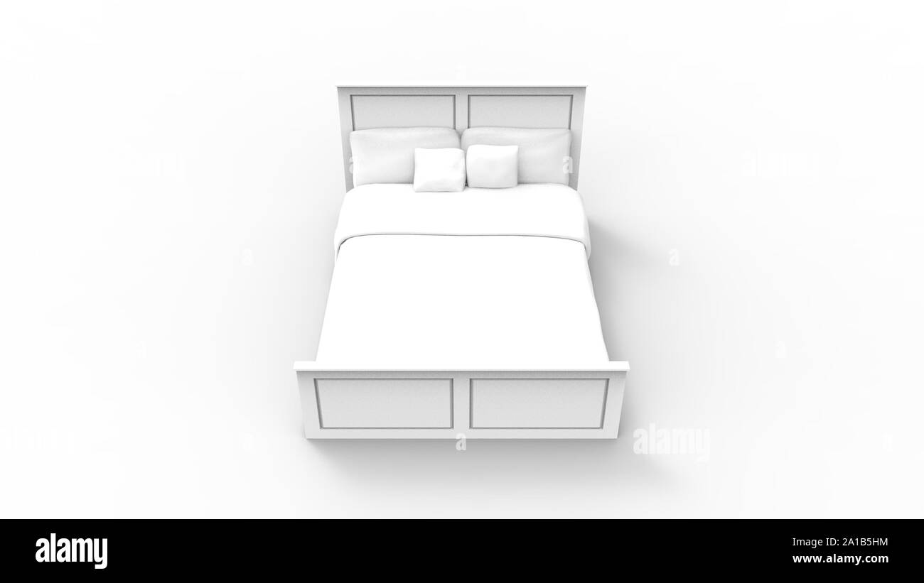 3D-Rendering von einem Bett in Weiß studio Hintergrund isoliert Stockfoto