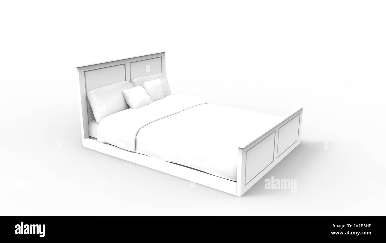 3D-Rendering von einem Bett in Weiß studio Hintergrund isoliert Stockfoto