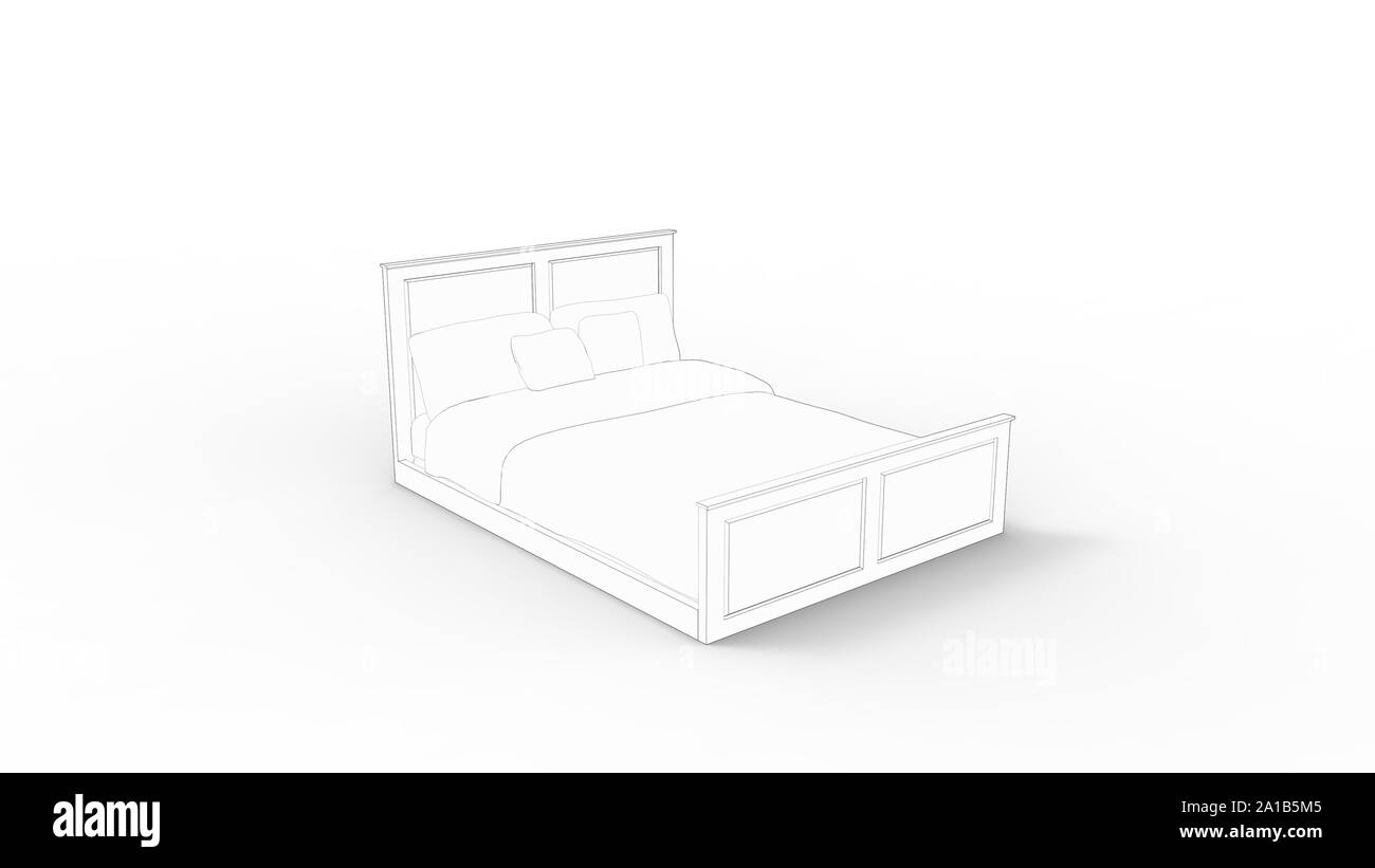 3D-Rendering von einem Bett in Weiß studio Hintergrund isoliert Stockfoto