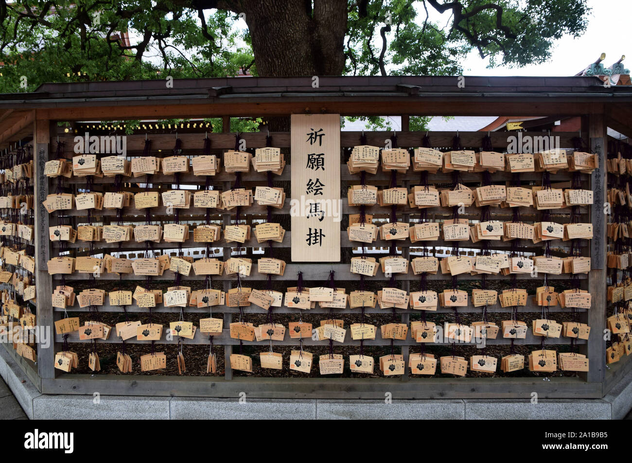 Meiji Schrein, das Gebet Boards, shibuyu, Tokio, Japan Stockfoto
