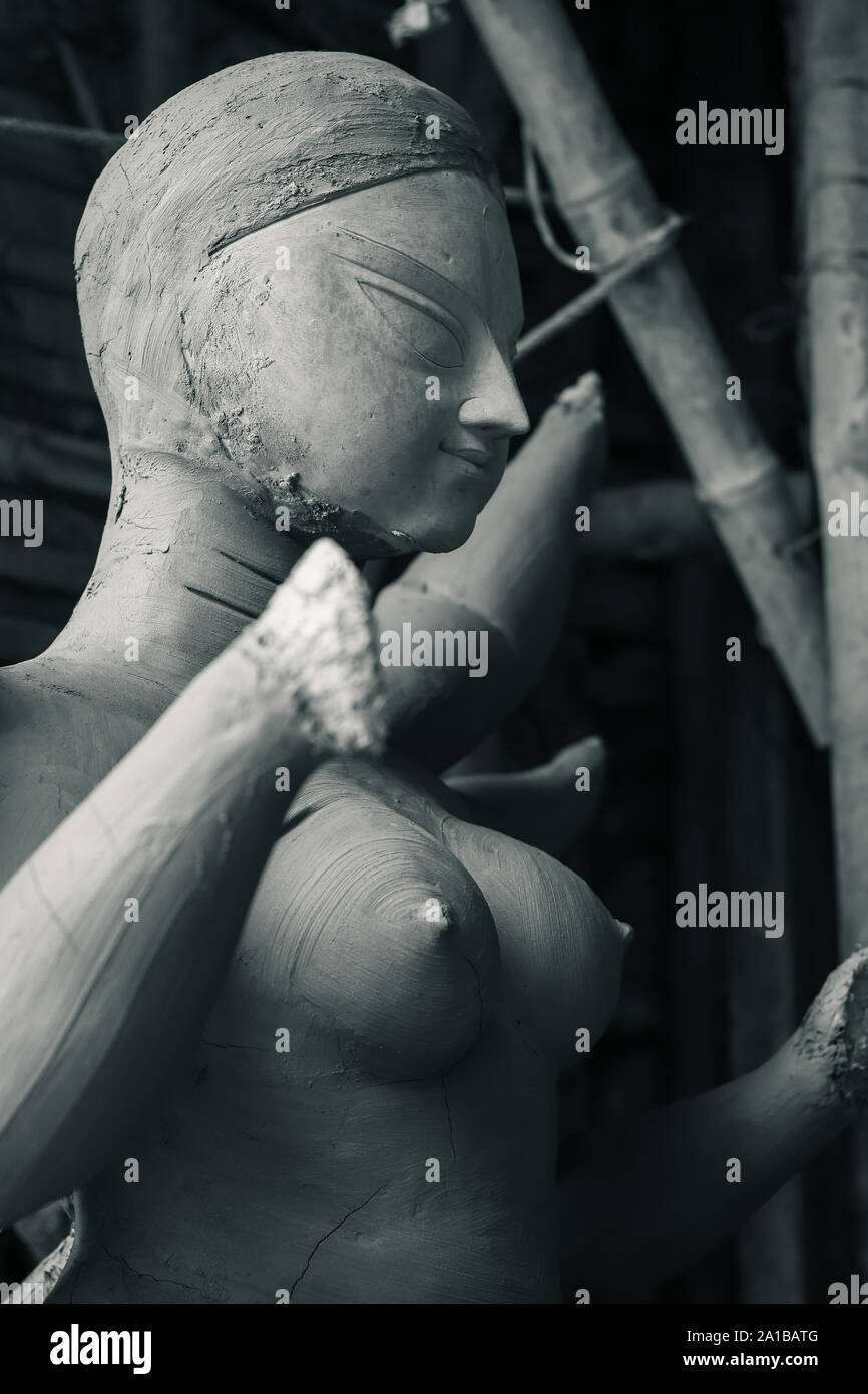 Ton Skulptur eines indischen kulturelle Ikone Maa, Durga, unsere geliebte Gottheit Stockfoto