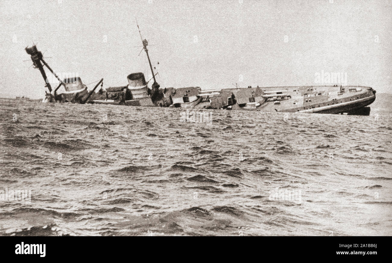 Die Versenkung der Deutschen Flotte in Scapa Flow, der Untergang der SMS Derfflinger, 1919. Aus dem Festzug des Jahrhunderts, veröffentlicht 1934. Stockfoto
