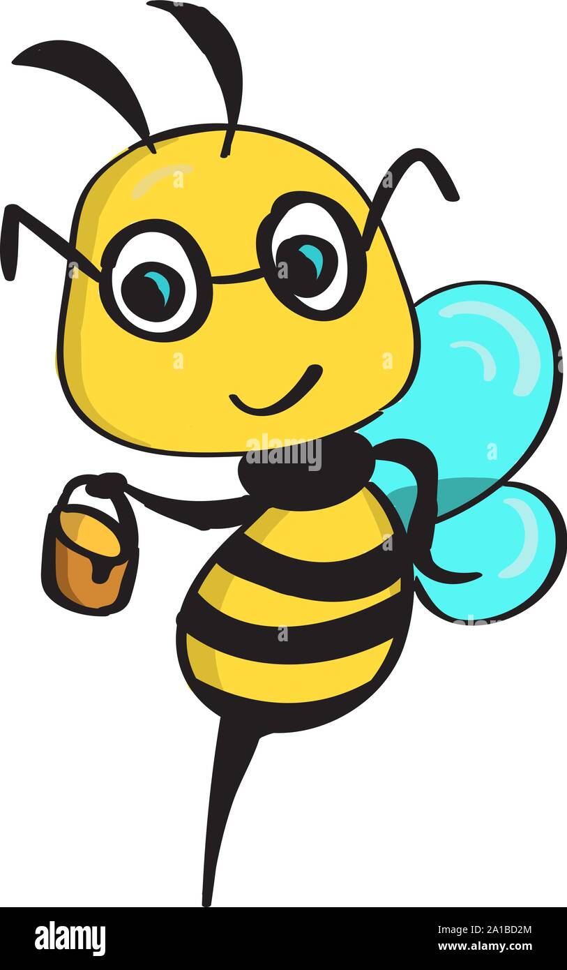 Happy Bee, Illustration, Vektor auf weißem Hintergrund. Stock Vektor