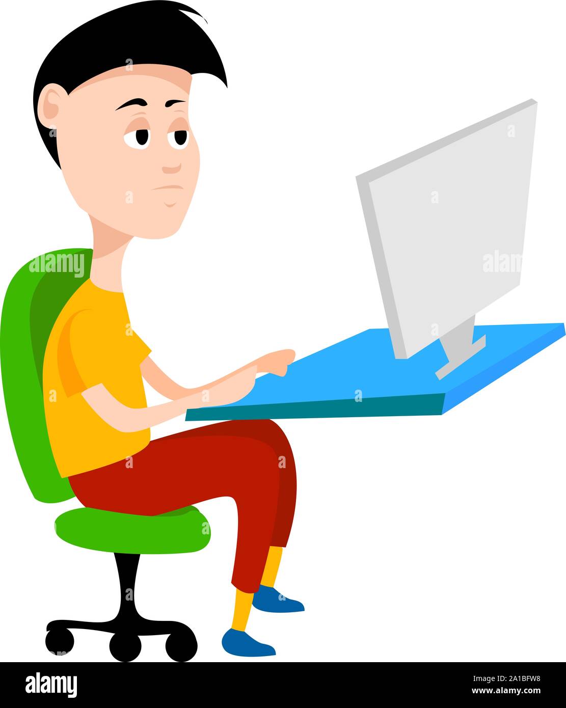 Mann auf dem Computer, Illustration, Vektor auf weißem Hintergrund. Stock Vektor