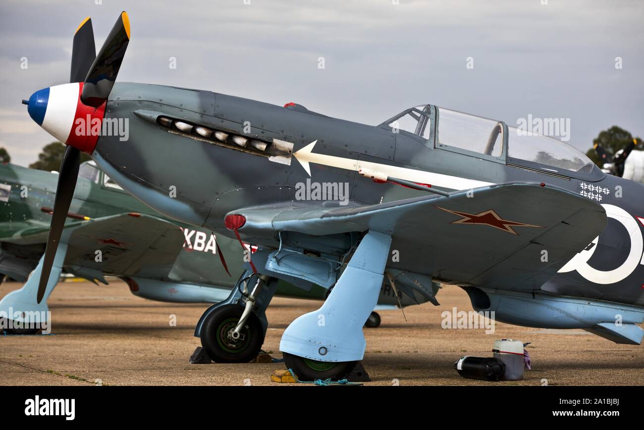 Jakowlew Yak-3 UA auf der Flightline in der Schlacht von Großbritannien Airshow am IWM, Duxford am 22. September 2019 Stockfoto