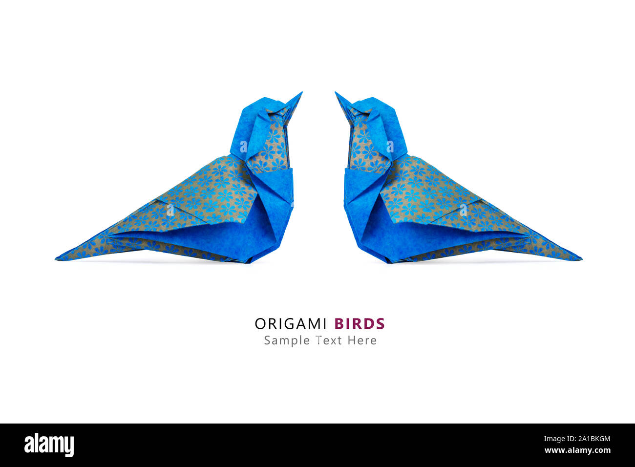 Origami Blue Birds Paar Stockfoto