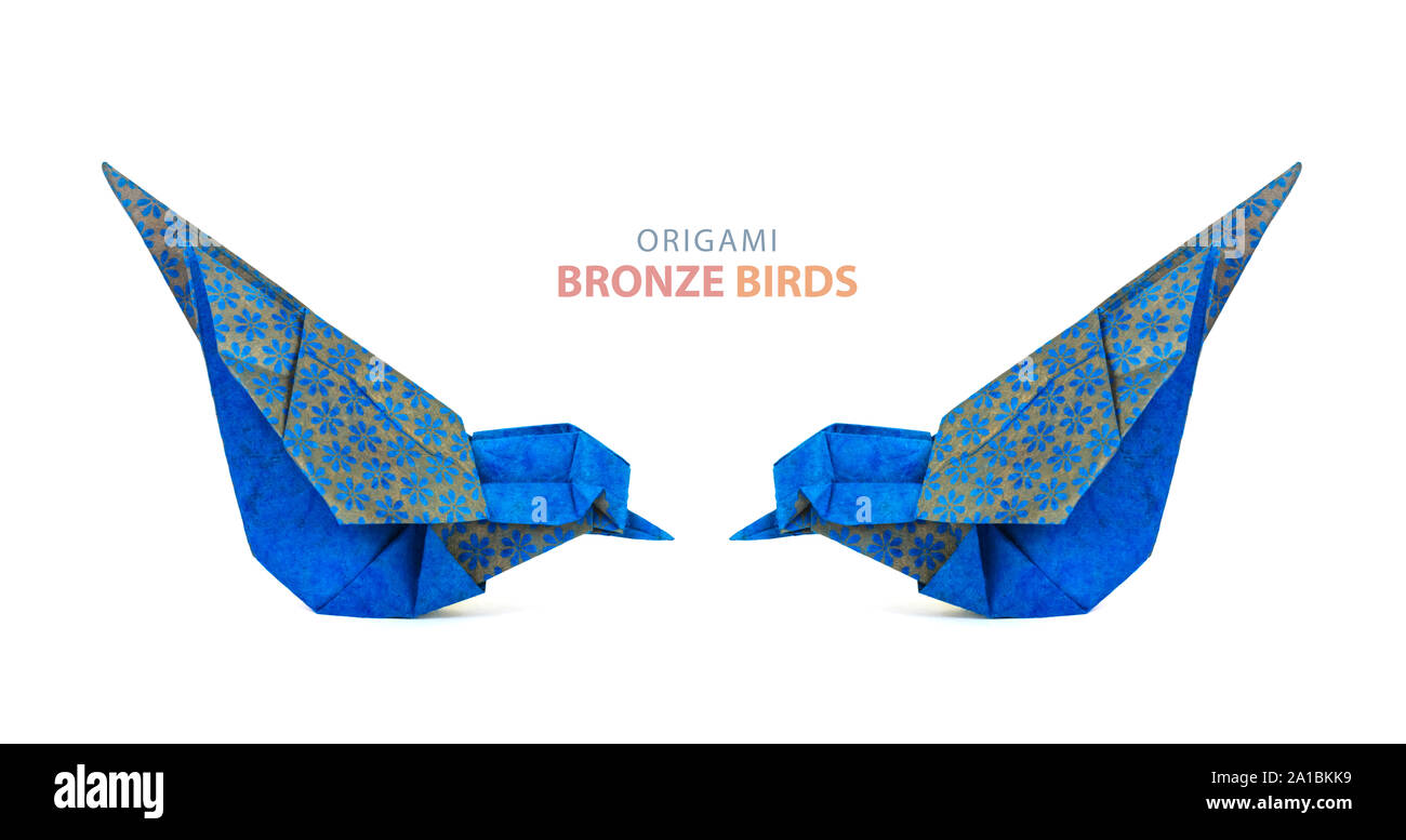 Origami Blue Birds Paar Stockfoto