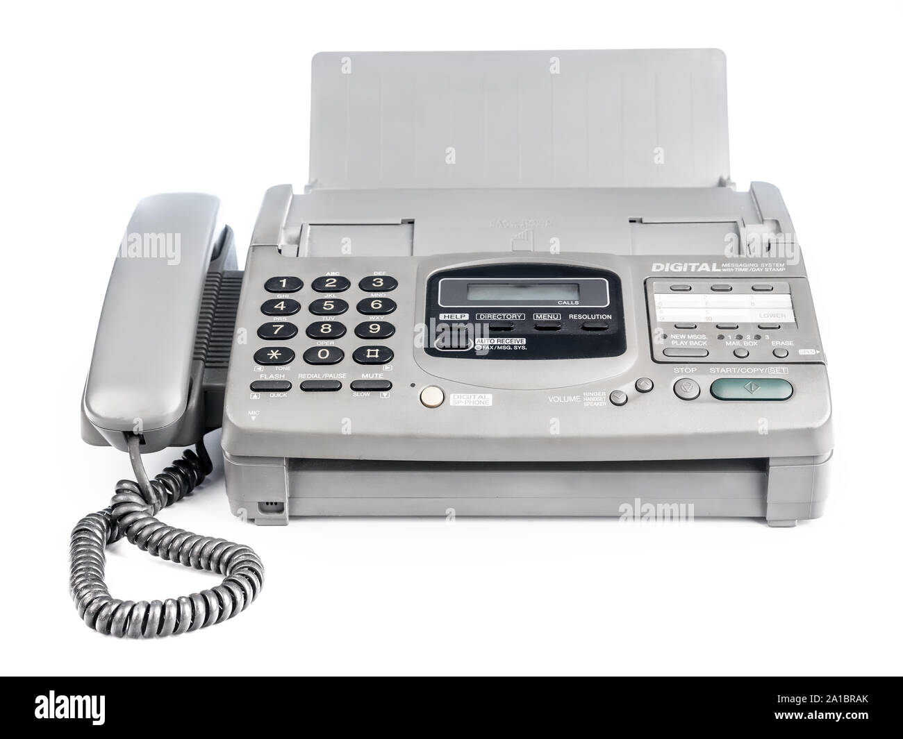 Das alte Büro Faxgerät Schuß auf weißem Hintergrund Stockfoto