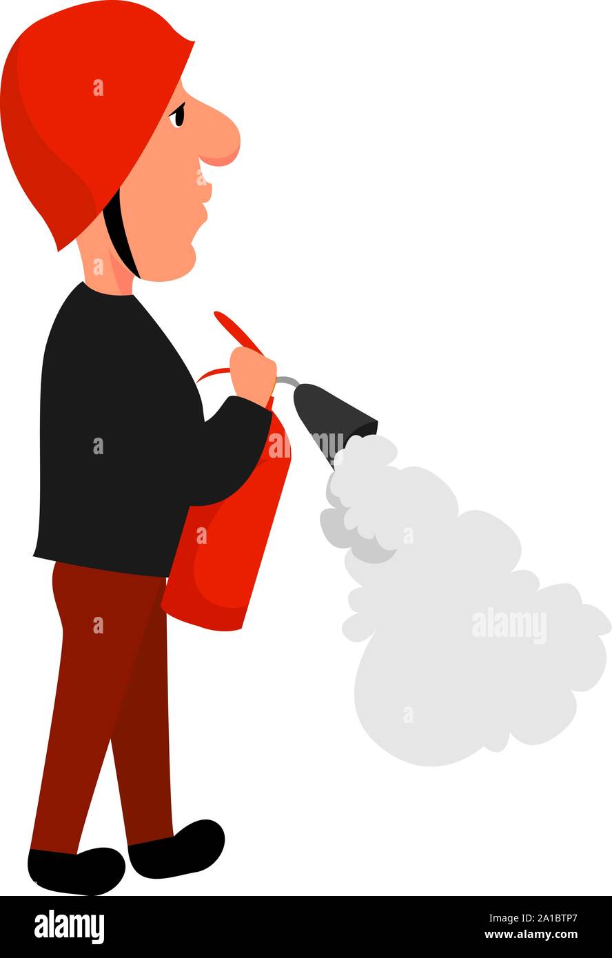 Mann mit Feuerlöscher, Illustration, Vektor auf weißem Hintergrund. Stock Vektor