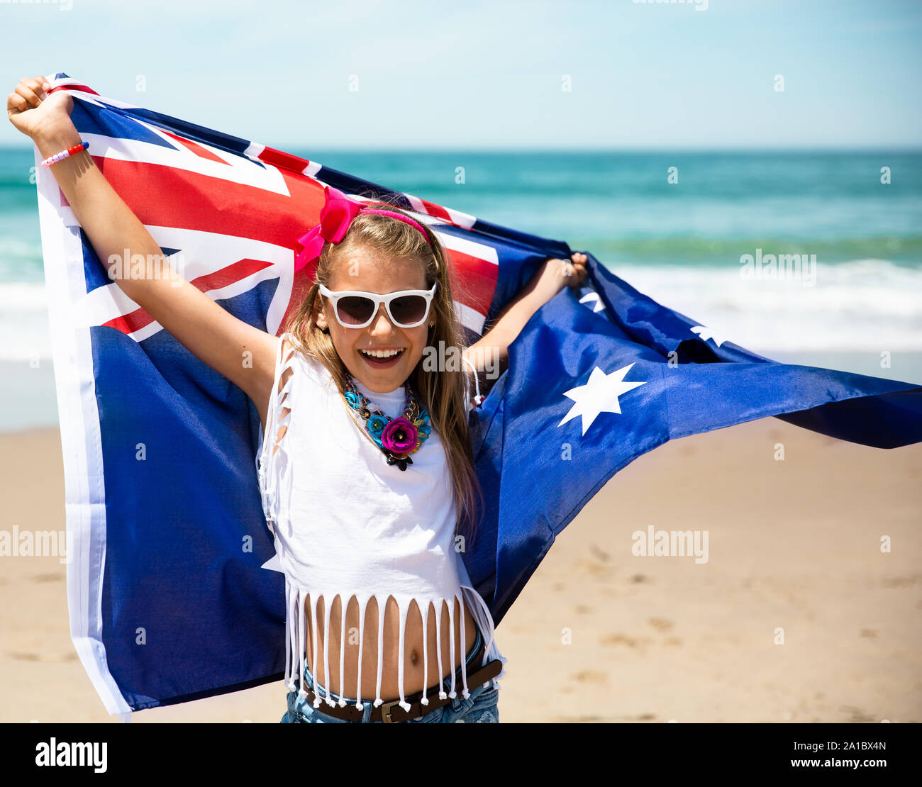 Adelaide, Auckland, Australien, Australien Tag, australischen, Australische Flagge, Geburtstag, Canberra, Feier, Kind, Kinder, Bürger, Staatsbürgerschaft, consti Stockfoto