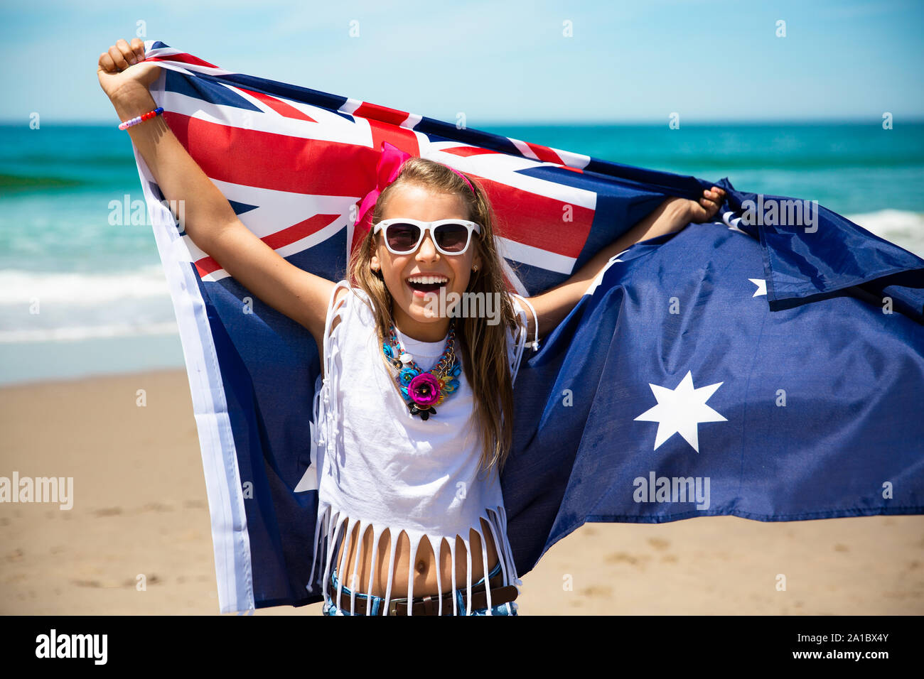 Adelaide, Auckland, Australien, Australien Tag, australischen, Australische Flagge, Geburtstag, Canberra, Feier, Kind, Kinder, Bürger, Staatsbürgerschaft, consti Stockfoto