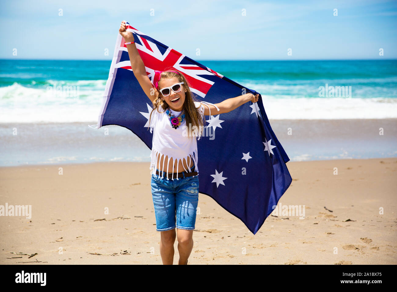 Adelaide, Auckland, Australien, Australien Tag, australischen, Australische Flagge, Geburtstag, Canberra, Feier, Kind, Kinder, Bürger, Staatsbürgerschaft, consti Stockfoto