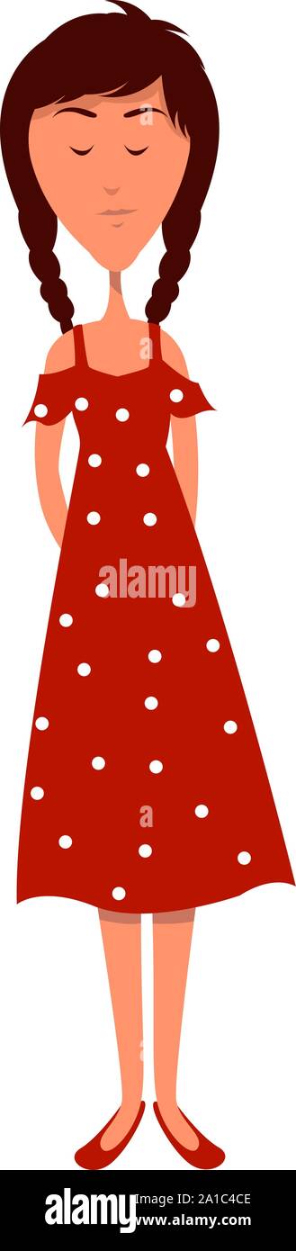 Mädchen in rot Polka, Illustration, Vektor auf weißem Hintergrund. Stock Vektor
