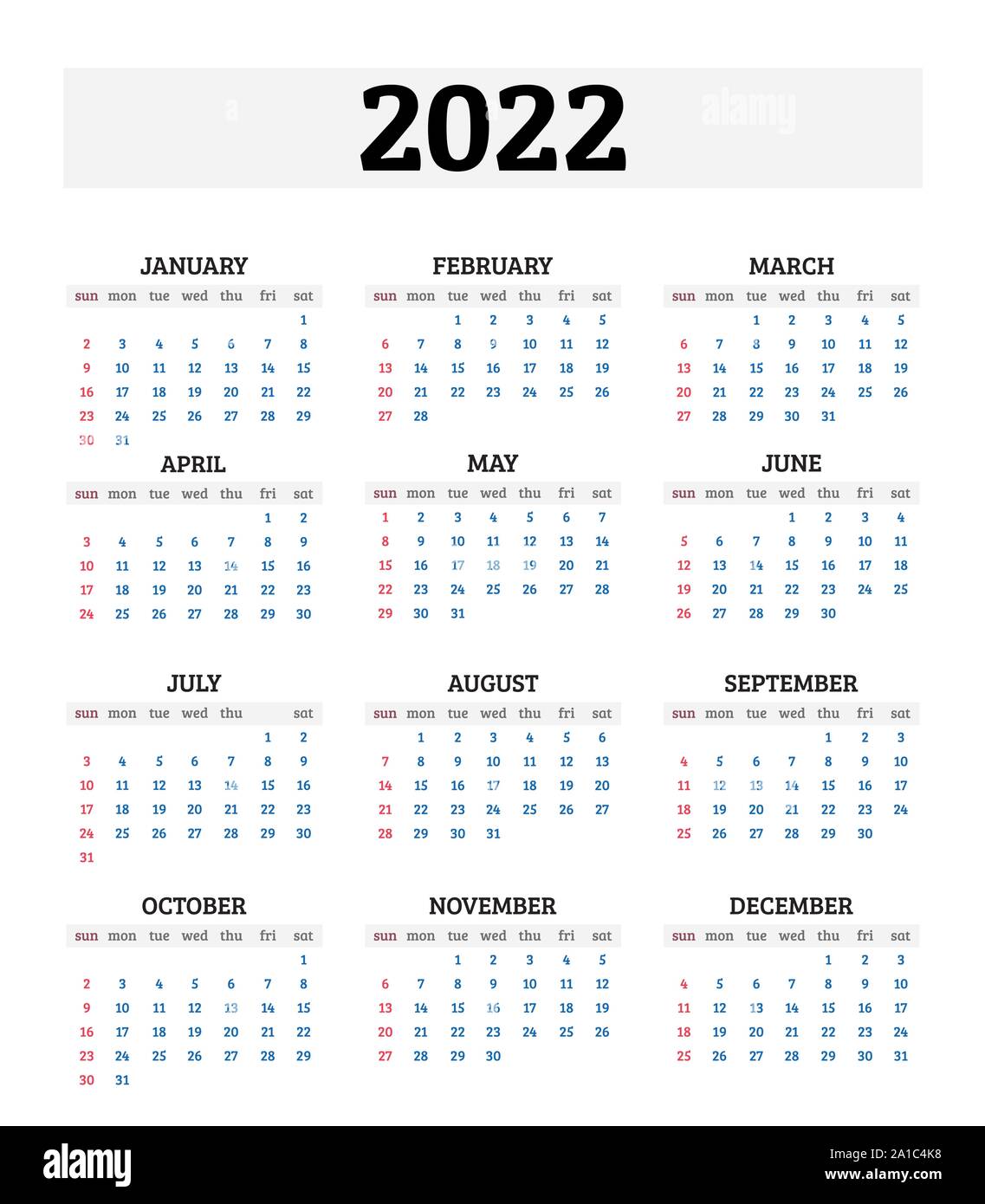 2022 jährliche Kalender. Vector Illustration Stock Vektor