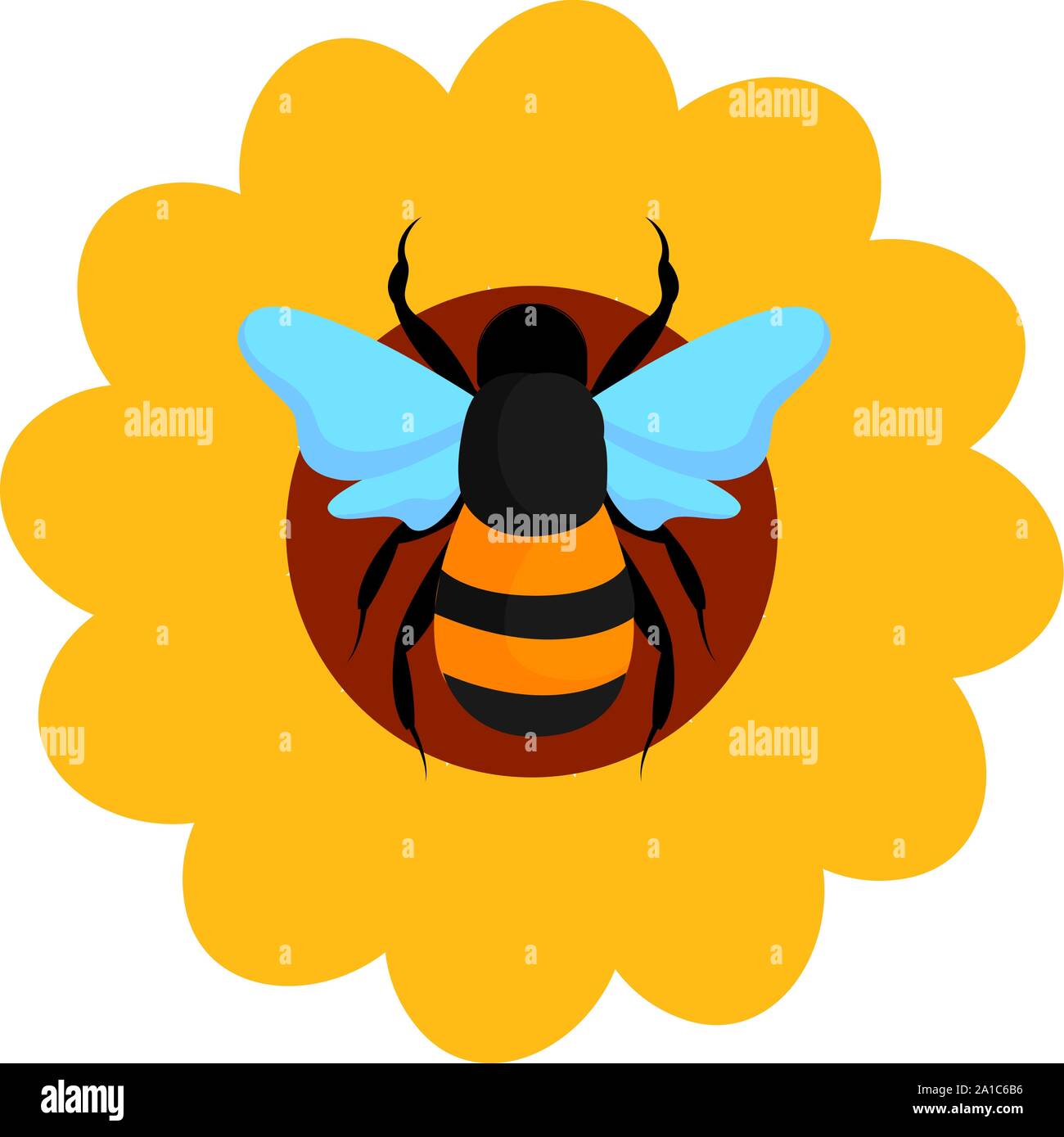 Biene auf Blume, Illustration, Vektor auf weißem Hintergrund. Stock Vektor