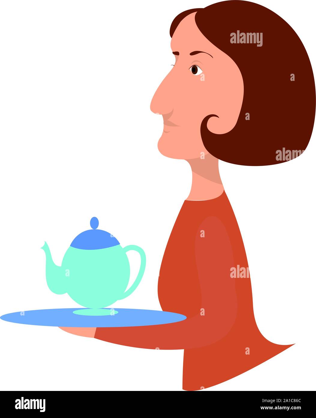 Frau mit Teekanne, Illustration, Vektor auf weißem Hintergrund. Stock Vektor