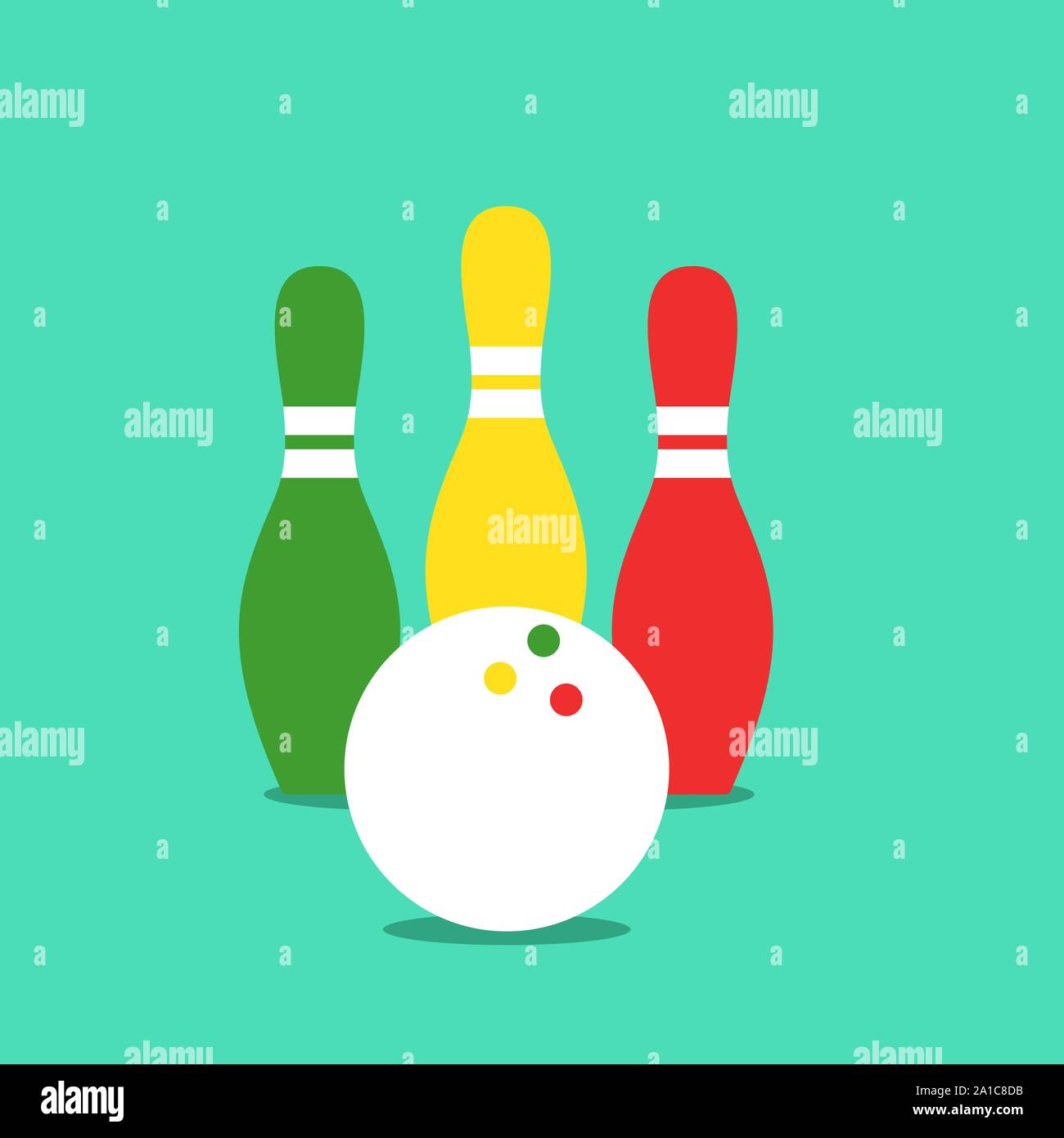 Bowling Ball mit Stiften, Illustration, Vektor auf weißem Hintergrund. Stock Vektor