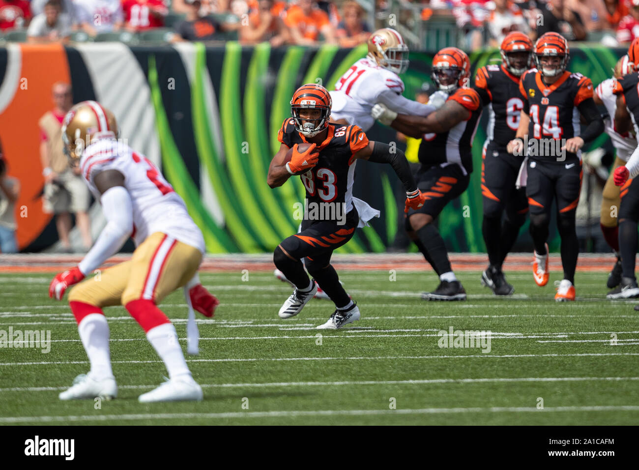 Cincinnati, OH, USA. 15 Sep, 2019. Cincinnati Bengals wide receiver Tyler Boyd (83) Während der NFL Football Spiel der San Francisco 49ers und die Cincinnati Bengals an Paul Brown Stadium am 15. September 2019 in Cincinnati, OH. Adam Lacy/CSM/Alamy leben Nachrichten Stockfoto