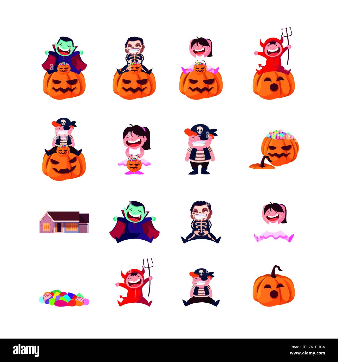 Bundle halloween mit Kindern verschleierte Vector Illustration Design Stock Vektor
