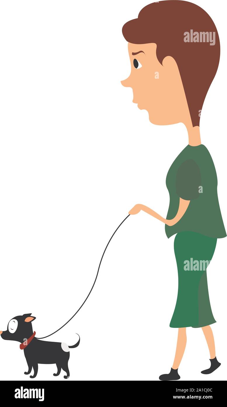 Frau mit Hund, Illustration, Vektor auf weißem Hintergrund. Stock Vektor