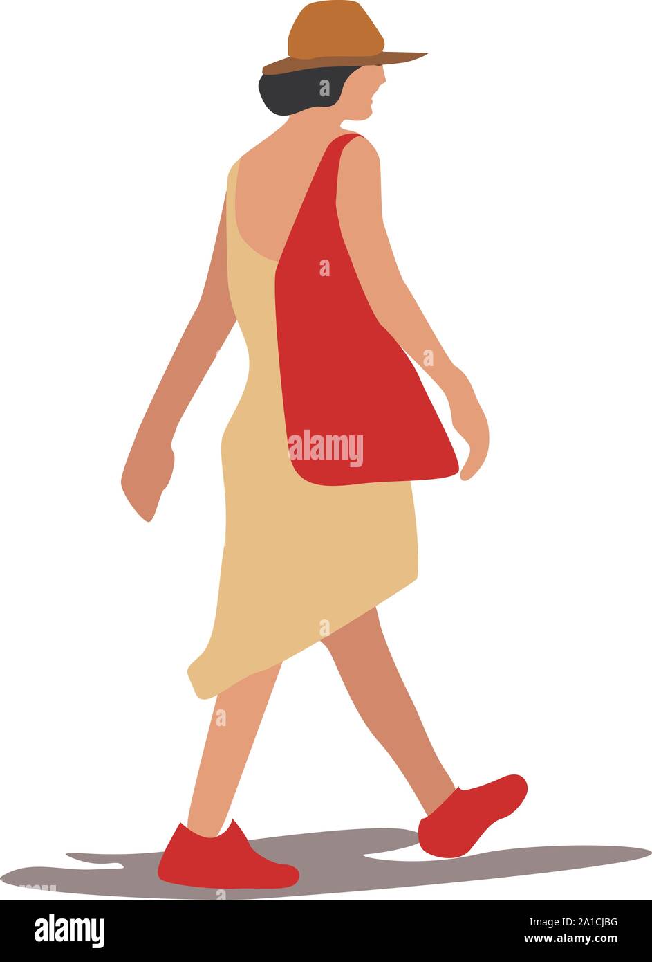 Frau mit roten Schuhen, Illustration, Vektor auf weißem Hintergrund. Stock Vektor