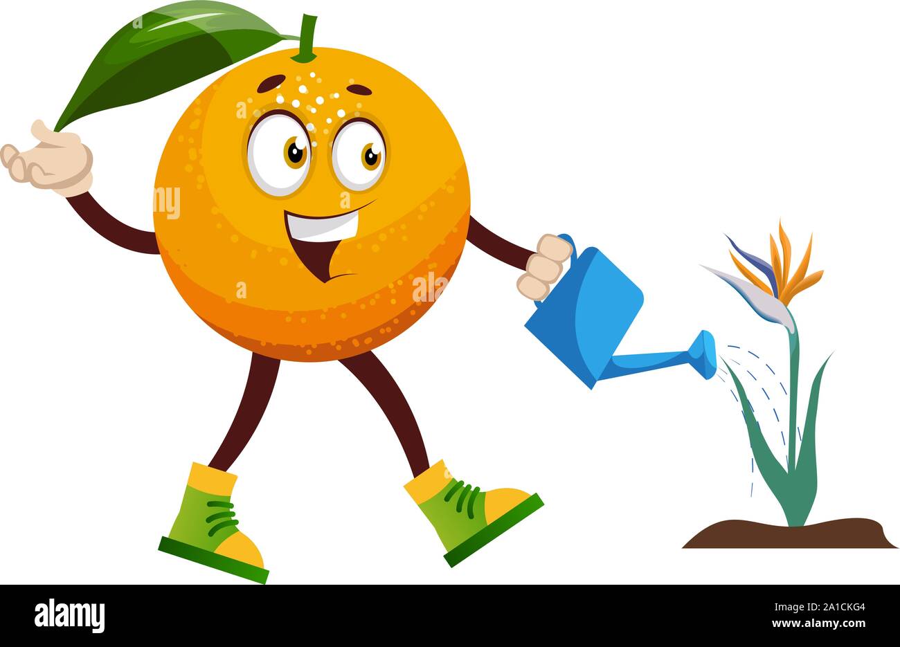 Orange Bewässerung Blume, Illustration, Vektor auf weißem Hintergrund. Stock Vektor