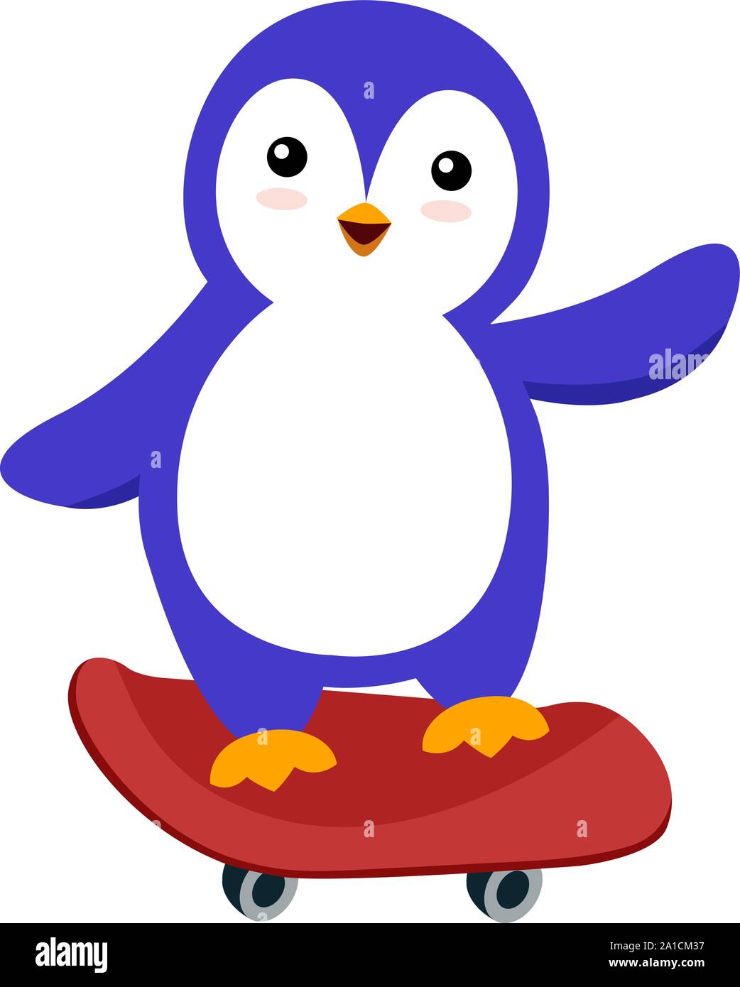 Pinguin auf Skateboard, Illustration, Vektor auf weißem Hintergrund. Stock Vektor