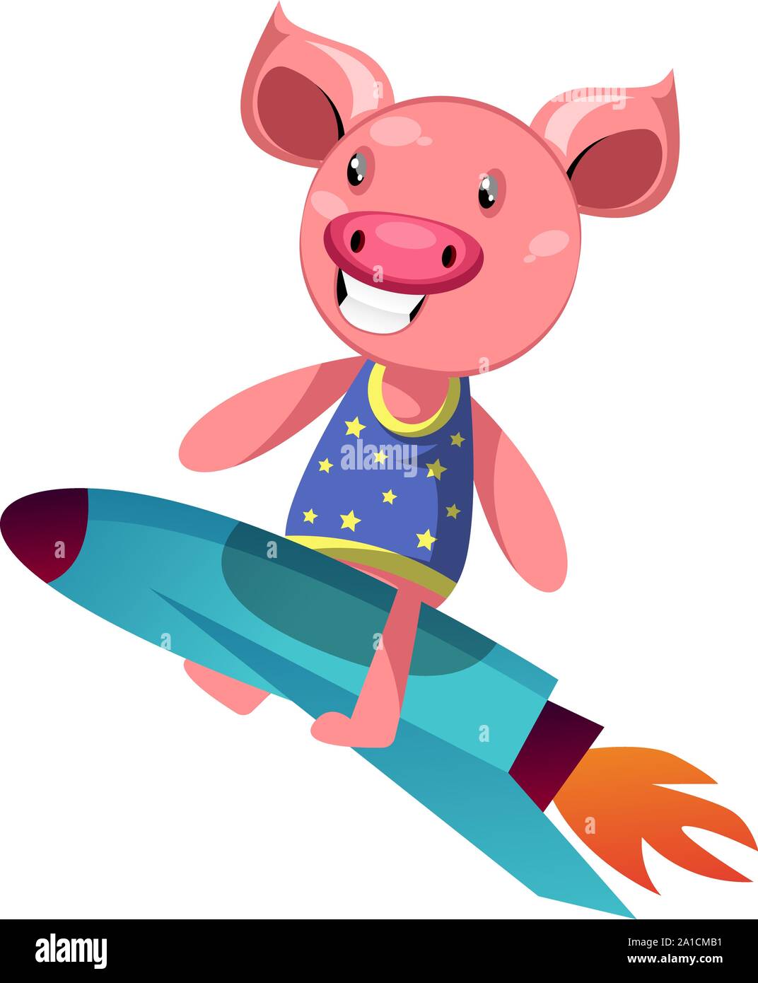 Schwein auf Rakete, Illustration, Vektor auf weißem Hintergrund. Stock Vektor