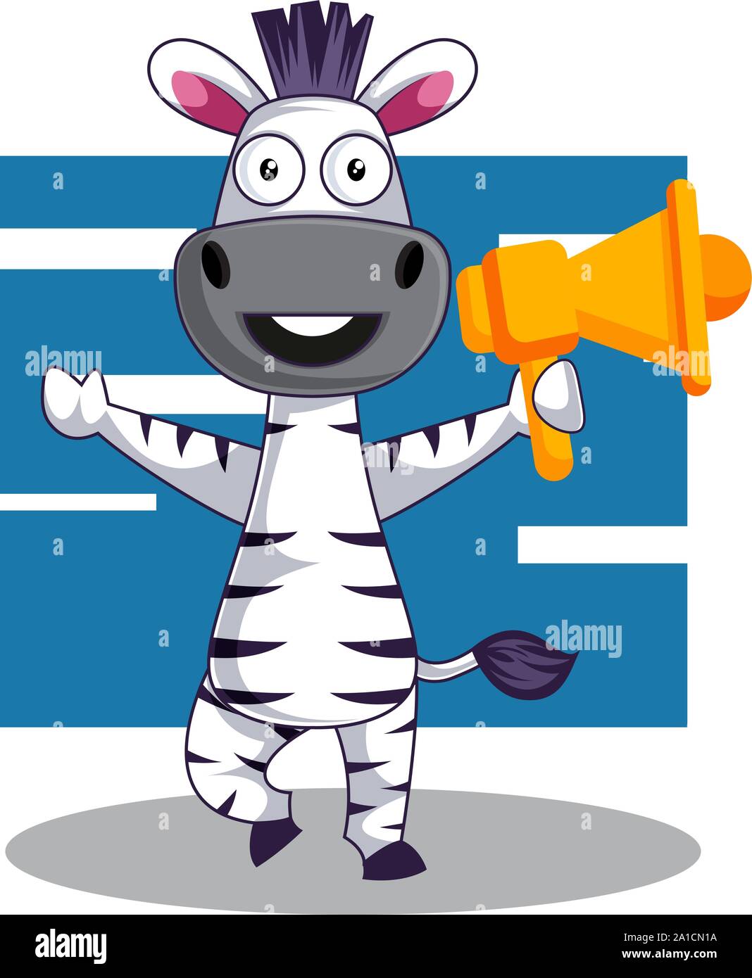 Zebra mit Megafon, Illustration, Vektor auf weißem Hintergrund. Stock Vektor