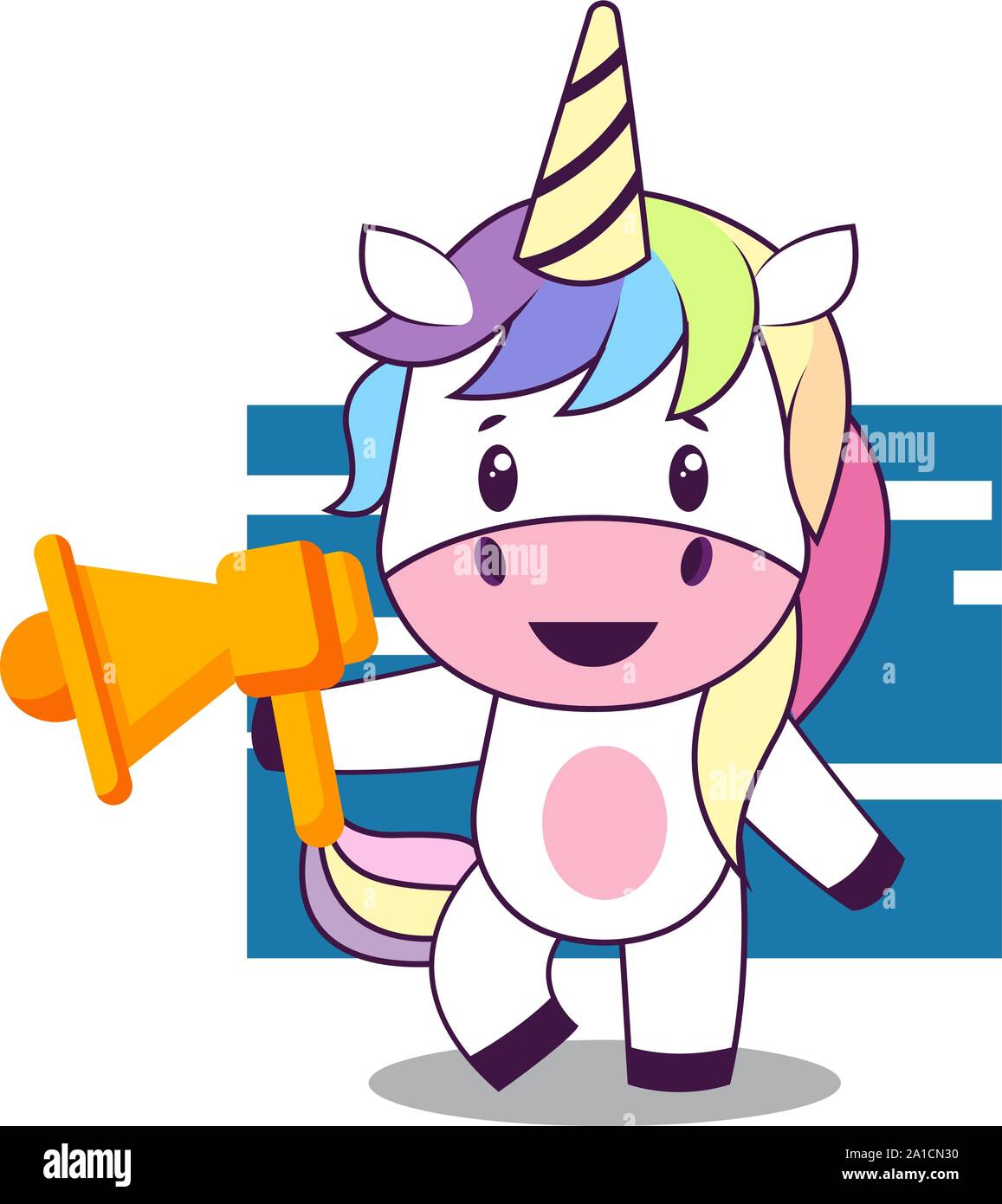 Einhorn mit Megaphon, Illustration, Vektor auf weißem Hintergrund. Stock Vektor