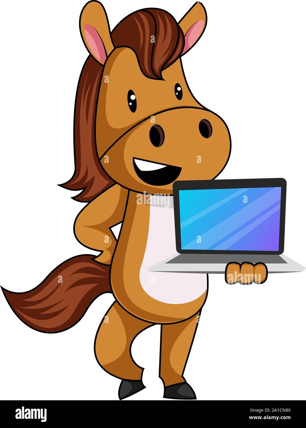 Pferd mit Laptop, Illustration, Vektor auf weißem Hintergrund. Stock Vektor