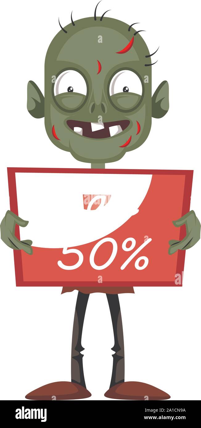Zombie mit Verkauf Zeichen, Illustration, Vektor auf weißem Hintergrund. Stock Vektor