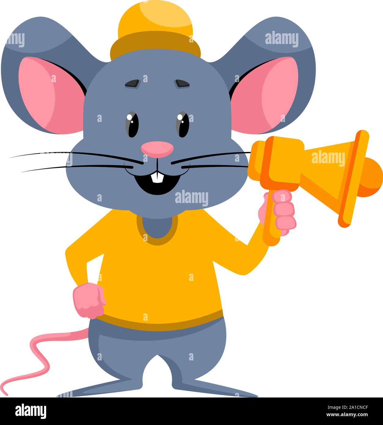 Maus mit Megaphon, Illustration, Vektor auf weißem Hintergrund. Stock Vektor
