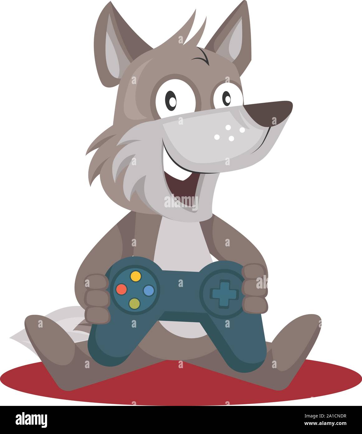 Wolf mit Gamepad, Illustration, Vektor auf weißem Hintergrund. Stock Vektor