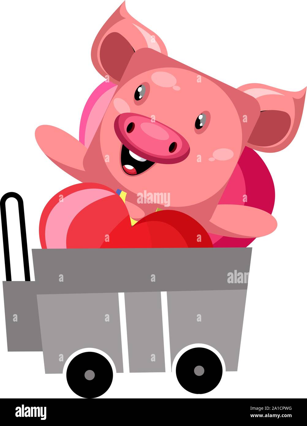 Schwein im Warenkorb, Illustration, Vektor auf weißem Hintergrund. Stock Vektor