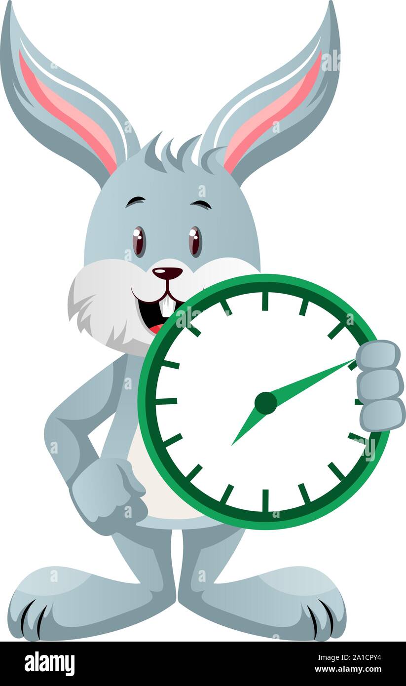 Bunny mit Uhr, Illustration, Vektor auf weißem Hintergrund. Stock Vektor