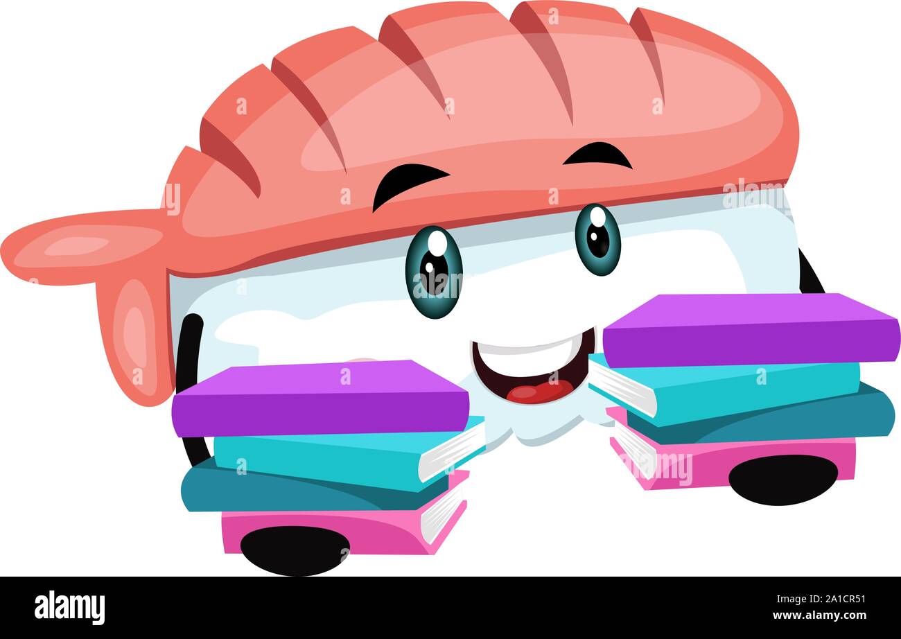 Sushi mit Bücher, Illustration, Vektor auf weißem Hintergrund. Stock Vektor