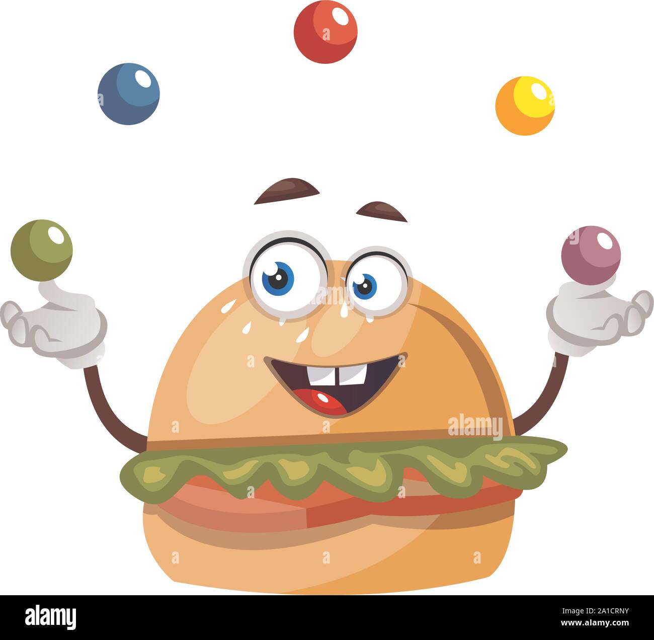 Burger jonglieren, Illustration, Vektor auf weißem Hintergrund. Stock Vektor