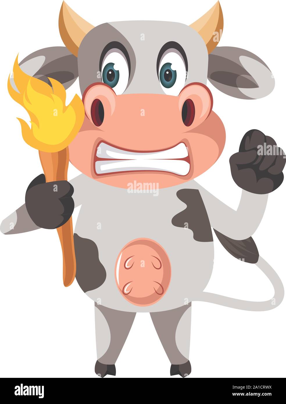 Kuh mit Taschenlampe, Illustration, Vektor auf weißem Hintergrund. Stock Vektor